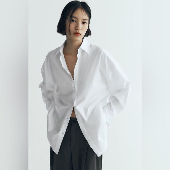 ZARA OVERSIZED POPLIN SHIRT RAW HEM - Picture 8 of 8
